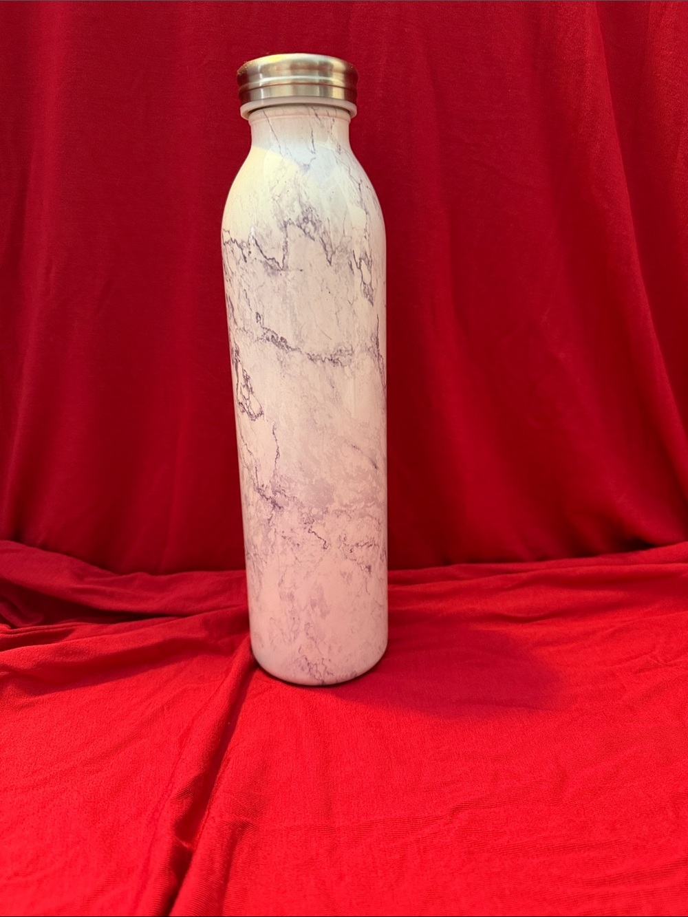 Marble-Pattern Stainless Steel Water Bottle - White